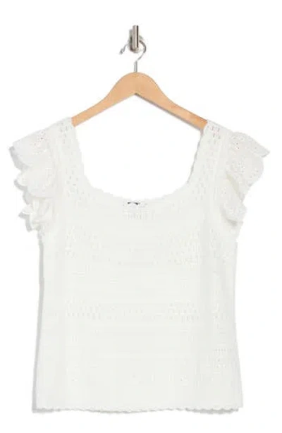 Nicole Miller Square Neck Crochet Sweater In White