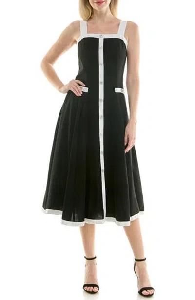 Nicole Miller Square Neck Fit & Flare Midi Dress In Black / Ivory