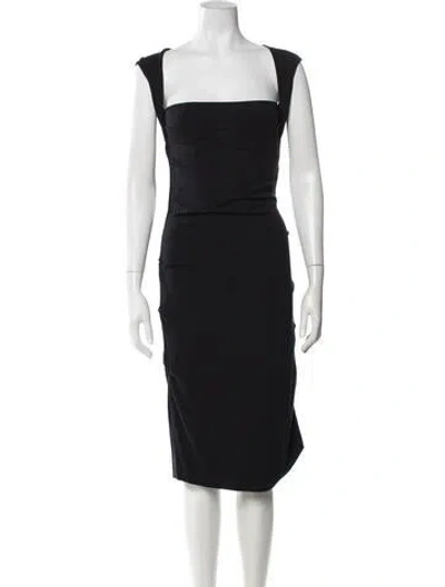 Pre-owned Nicole Miller Square Neckline Knee-length Dress In Black