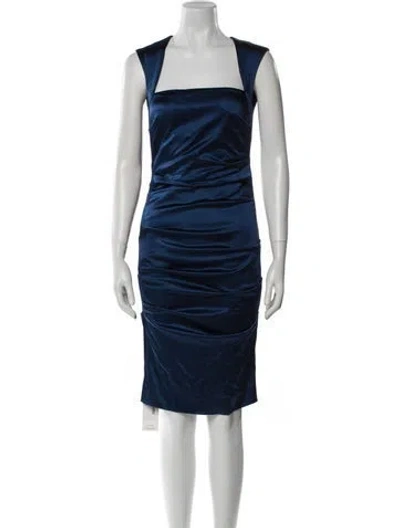 Pre-owned Nicole Miller Square Neckline Knee-length Dress In Blue