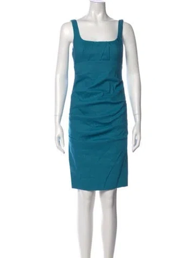 Pre-owned Nicole Miller Square Neckline Knee-length Dress In Blue