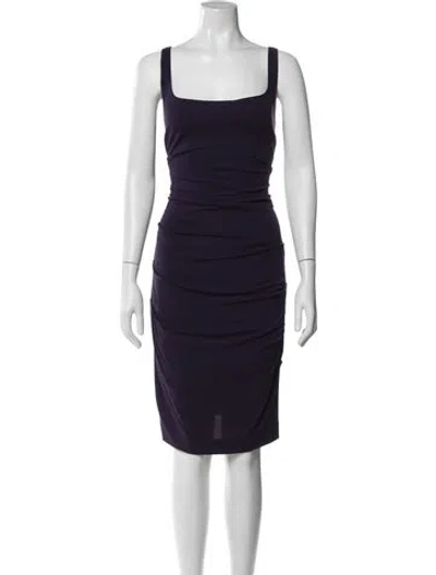 Pre-owned Nicole Miller Square Neckline Knee-length Dress In Blue