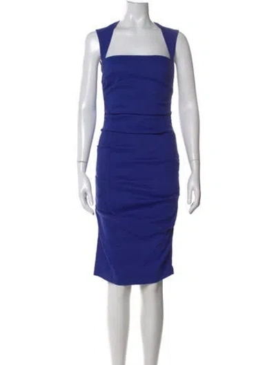 Pre-owned Nicole Miller Square Neckline Knee-length Dress In Blue
