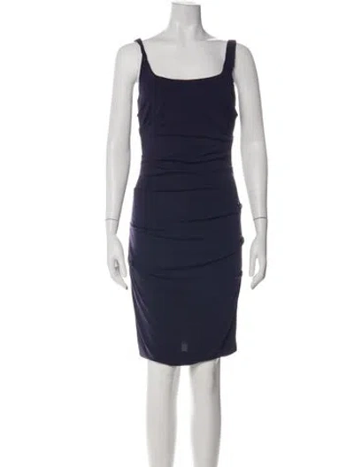 Pre-owned Nicole Miller Square Neckline Knee-length Dress In Blue