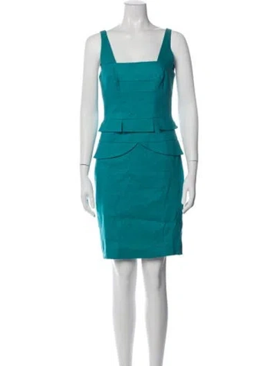 Pre-owned Nicole Miller Square Neckline Knee-length Dress In Blue