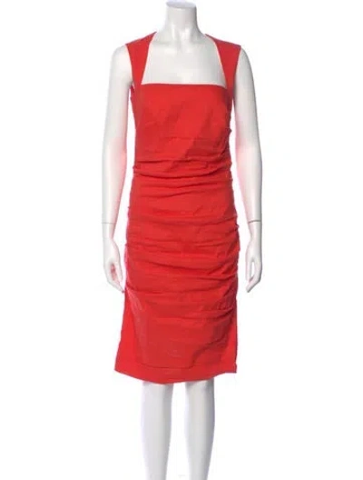 Pre-owned Nicole Miller Square Neckline Knee-length Dress In Orange