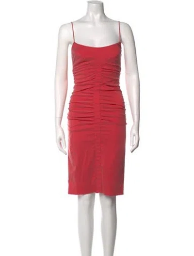 Pre-owned Nicole Miller Square Neckline Knee-length Dress In Red