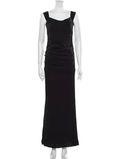 Pre-owned Nicole Miller Square Neckline Long Dress In Black