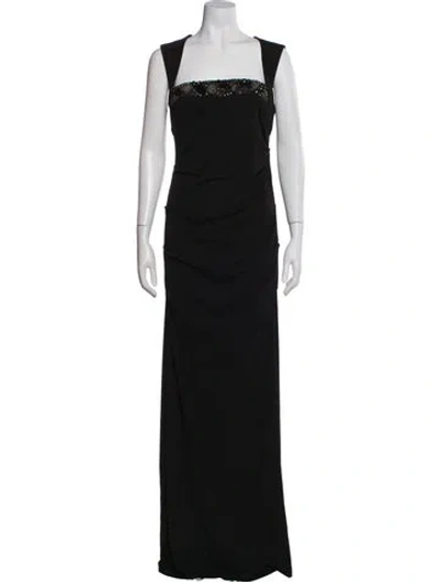 Pre-owned Nicole Miller Square Neckline Long Dress In Black