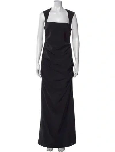 Pre-owned Nicole Miller Square Neckline Long Dress In Black