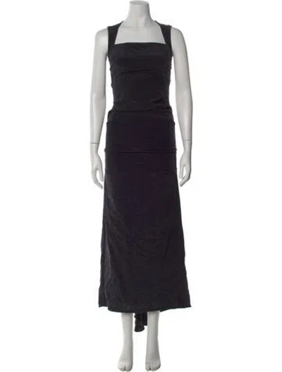 Pre-owned Nicole Miller Square Neckline Long Dress In Black