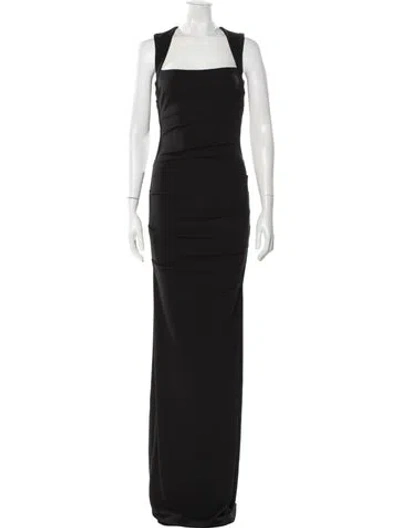 Pre-owned Nicole Miller Square Neckline Long Dress In Black