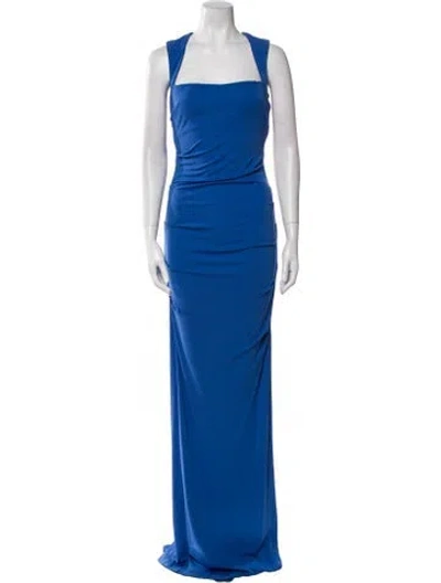 Pre-owned Nicole Miller Square Neckline Long Dress In Blue