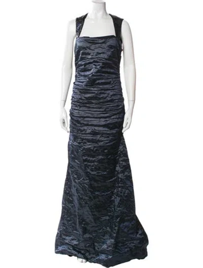 Pre-owned Nicole Miller Square Neckline Long Dress In Blue