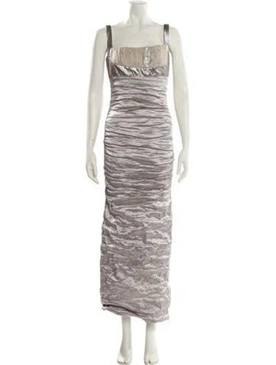 Pre-owned Nicole Miller Square Neckline Long Dress In Gray