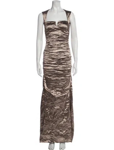 Pre-owned Nicole Miller Square Neckline Long Dress In Neutral