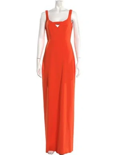 Pre-owned Nicole Miller Square Neckline Long Dress In Orange