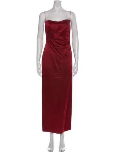 Pre-owned Nicole Miller Square Neckline Long Dress In Red