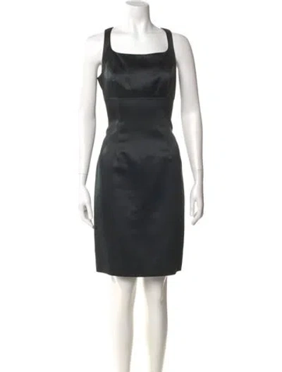 Pre-owned Nicole Miller Square Neckline Midi Length Dress In Black