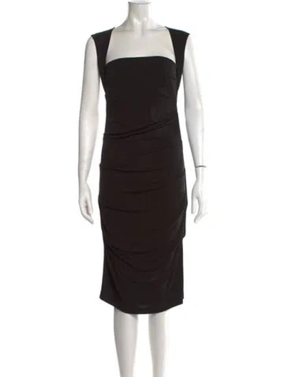 Pre-owned Nicole Miller Square Neckline Midi Length Dress In Black