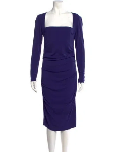 Pre-owned Nicole Miller Square Neckline Midi Length Dress In Blue