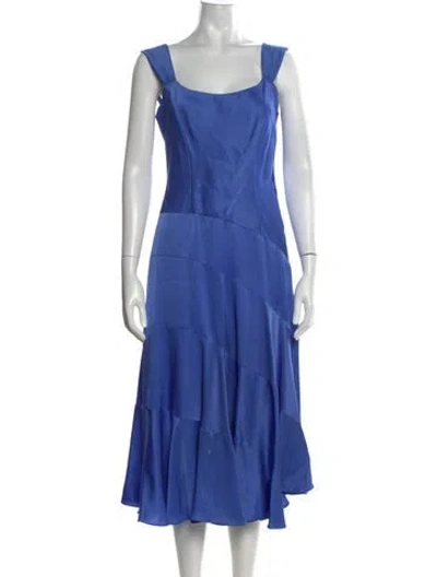 Pre-owned Nicole Miller Square Neckline Midi Length Dress In Blue