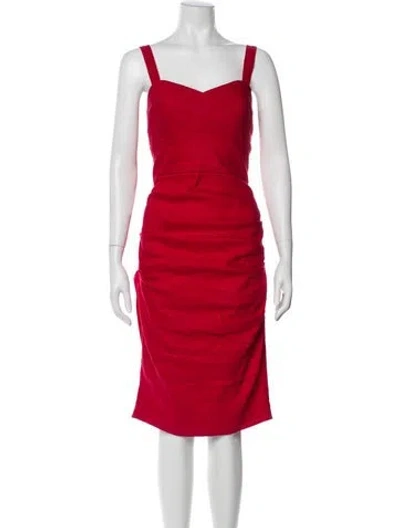 Pre-owned Nicole Miller Square Neckline Midi Length Dress In Orange