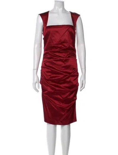 Pre-owned Nicole Miller Square Neckline Midi Length Dress In Red