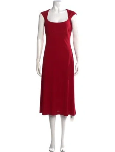 Pre-owned Nicole Miller Square Neckline Midi Length Dress In Red