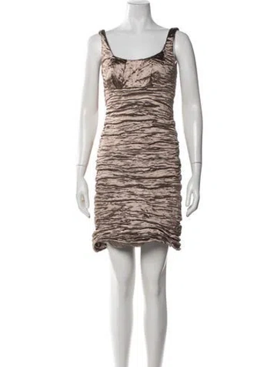Pre-owned Nicole Miller Square Neckline Mini Dress In Brown/metallic