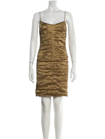 Pre-owned Nicole Miller Square Neckline Mini Dress In Gold