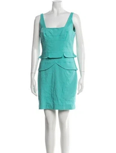 Pre-owned Nicole Miller Square Neckline Mini Dress In Green