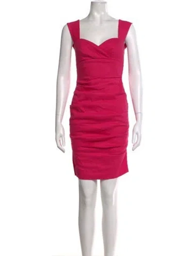 Pre-owned Nicole Miller Square Neckline Mini Dress In Pink