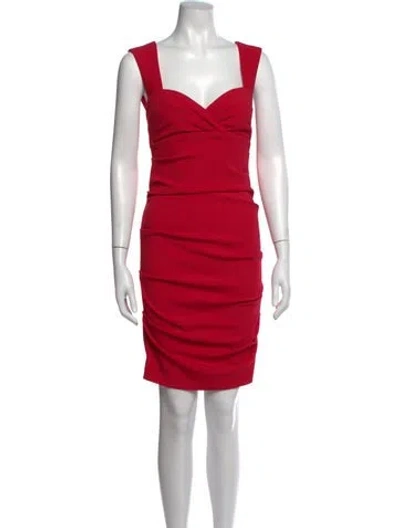 Pre-owned Nicole Miller Square Neckline Mini Dress In Red