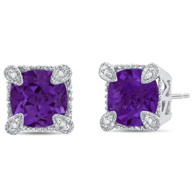 Nicole Miller Sterling Silver 8mm Cushion Cut Gemstone Stud Earrings In Green