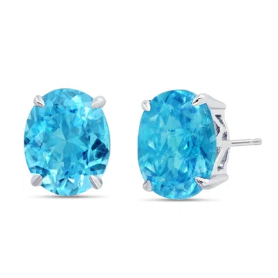 Nicole Miller Sterling Silver With 10x8mm Oval Cut Gemstone Stud Earrings In Blue