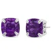 Nicole Miller Sterling Silver With 7mm Cushion Cut Gemstones Stud Earrings In Green