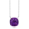 Nicole Miller Sterling Silver With 8mm Cushion Cut Gemstone Necklace, 18" In Green
