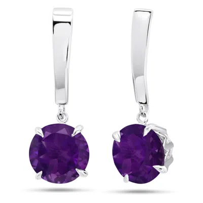 Nicole Miller Sterling Silver With 8mm Round Cut Gemstone Dangle Drop Earrings In Green