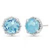 Nicole Miller Sterling Silver With 8mm Round Cut Gemstone Halo Stud Earrings In Blue