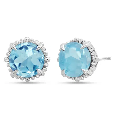 Nicole Miller Sterling Silver With 8mm Round Cut Gemstone Halo Stud Earrings In Blue