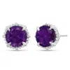 Nicole Miller Sterling Silver With 8mm Round Cut Gemstone Halo Stud Earrings In Green