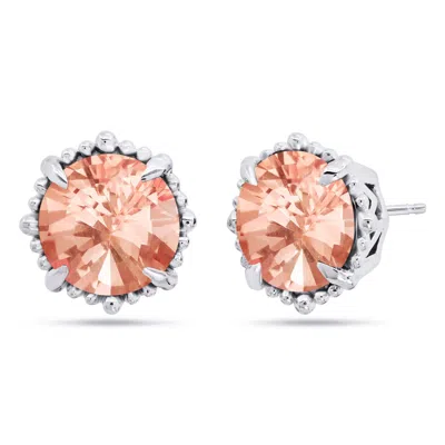 Nicole Miller Sterling Silver With 8mm Round Cut Gemstone Halo Stud Earrings In Multi