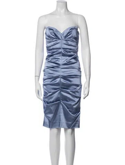 Pre-owned Nicole Miller Strapless Knee-length Dress In Blue
