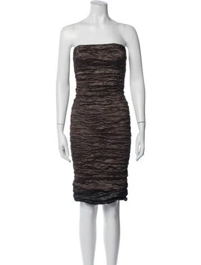 Pre-owned Nicole Miller Strapless Knee-length Dress In Brown