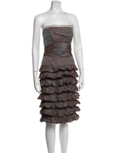 Pre-owned Nicole Miller Strapless Knee-length Dress In Brown