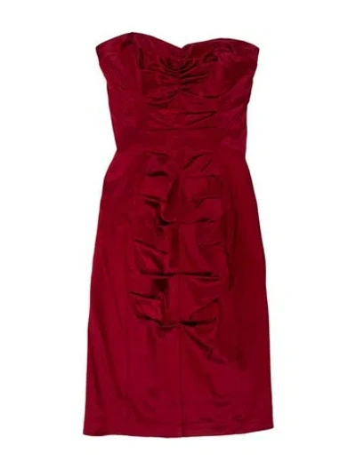 Pre-owned Nicole Miller Strapless Knee-length Dress In Red