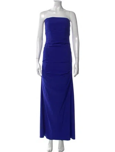 Pre-owned Nicole Miller Strapless Long Dress In Blue