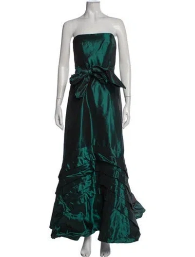 Pre-owned Nicole Miller Strapless Long Dress In Green