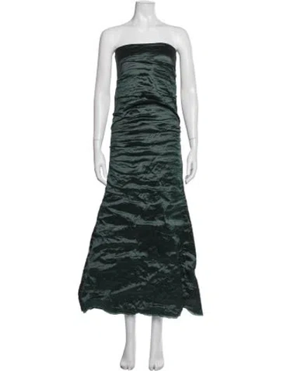 Pre-owned Nicole Miller Strapless Long Dress In Green